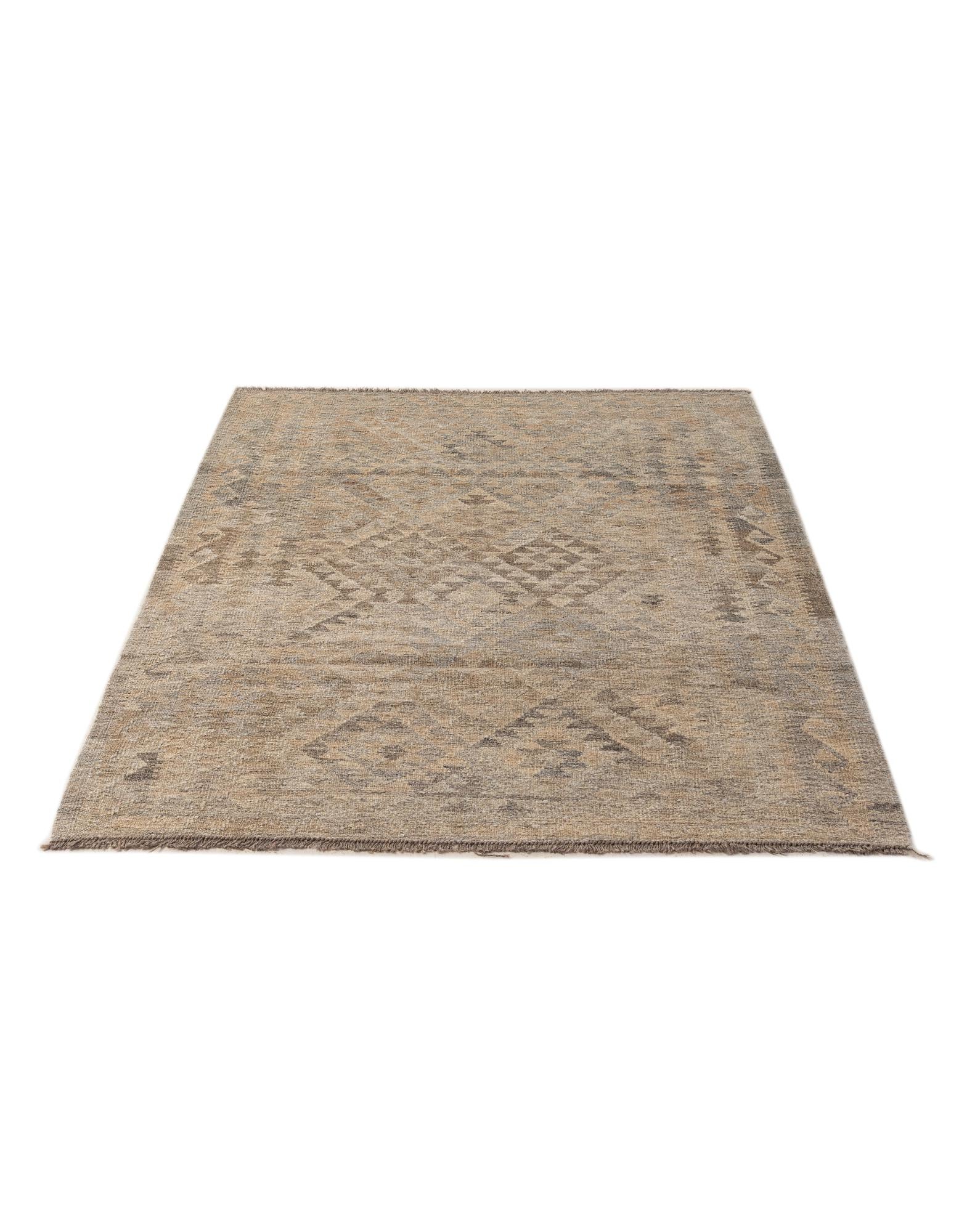 4' x 5' 10 Hand Woven Kilim Maymana Wool Rug