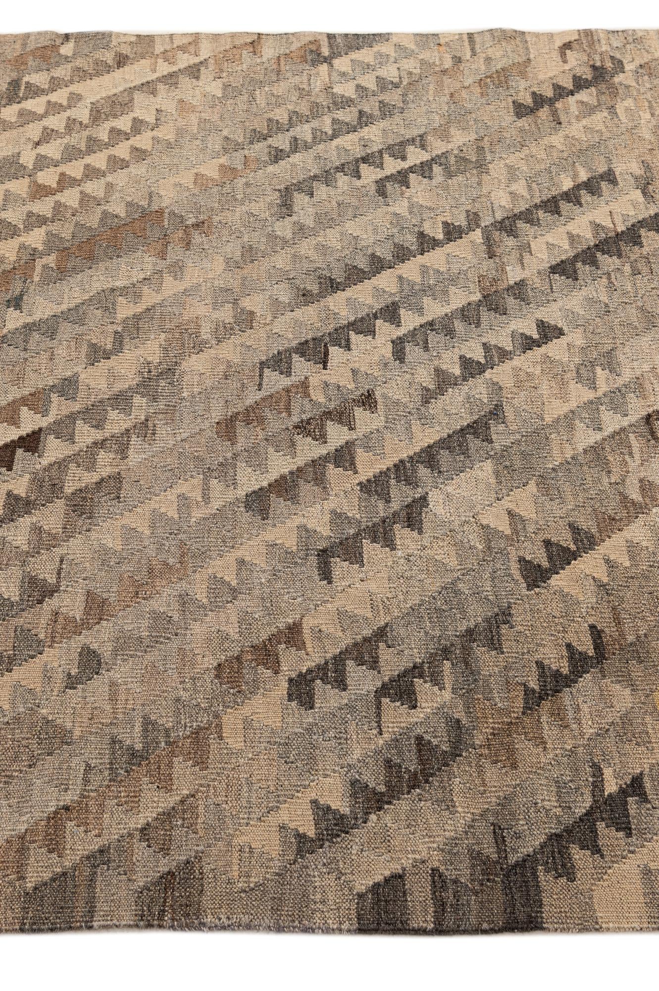 4' x 5' 10 Hand Woven Kilim Maymana Wool Rug
