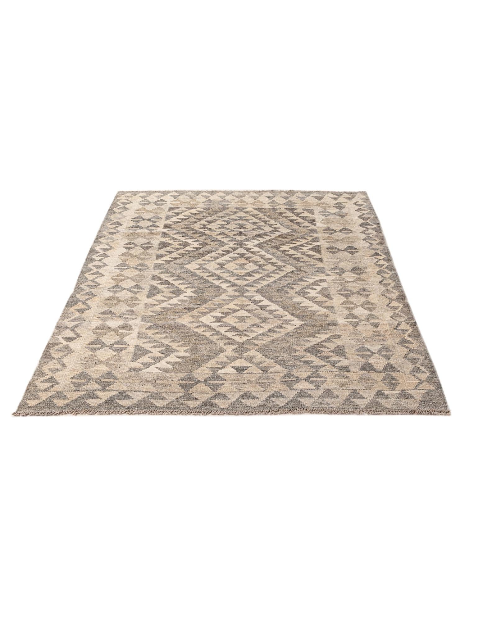 4' x 6' 1 Hand Woven Kilim Maymana Wool Rug