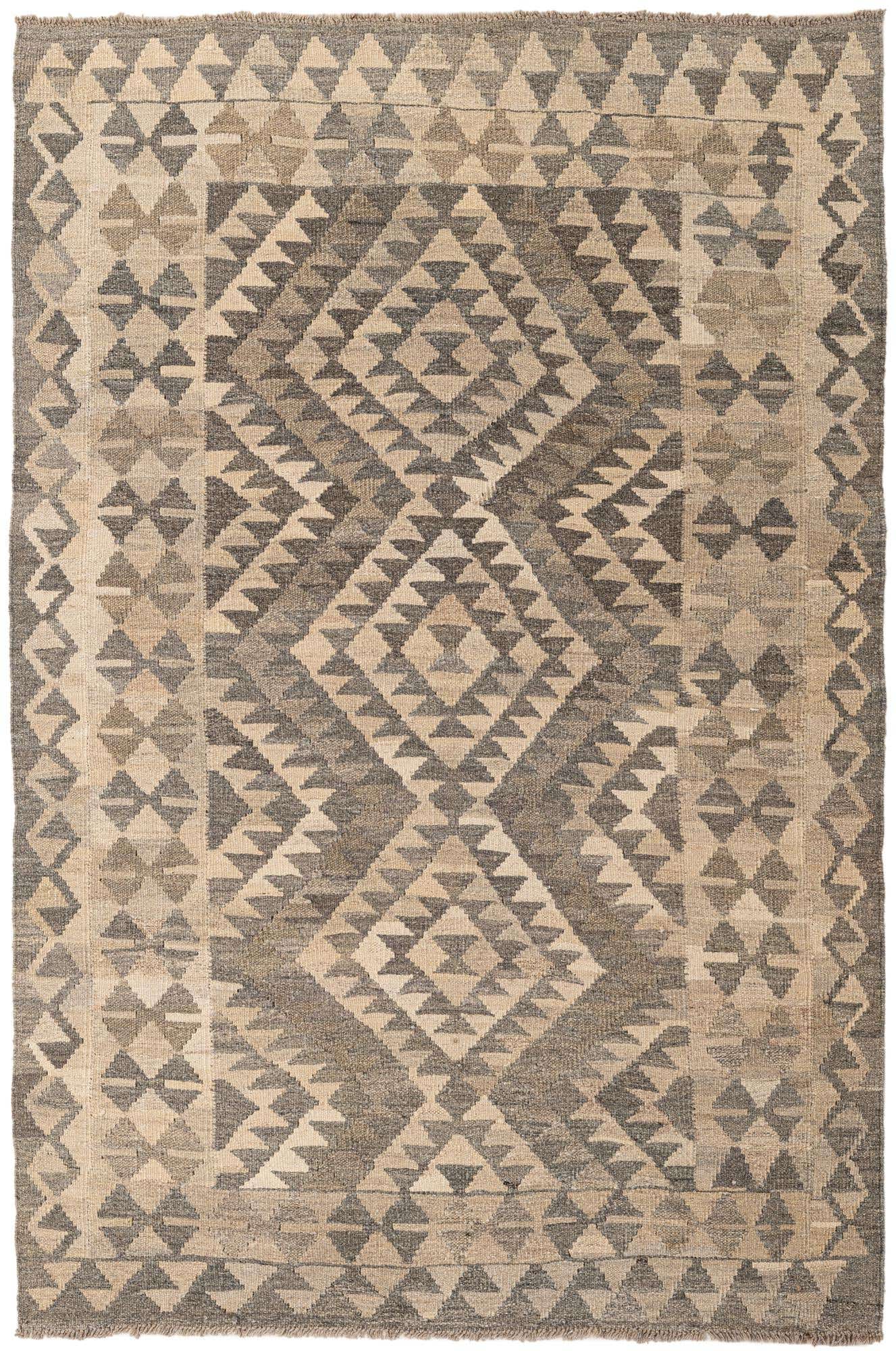 4' x 6' 1 Hand Woven Kilim Maymana Wool Rug