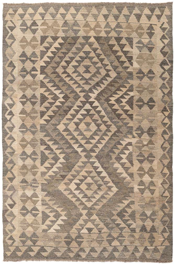 4' x 6' 1 Hand Woven Kilim Maymana Wool Rug