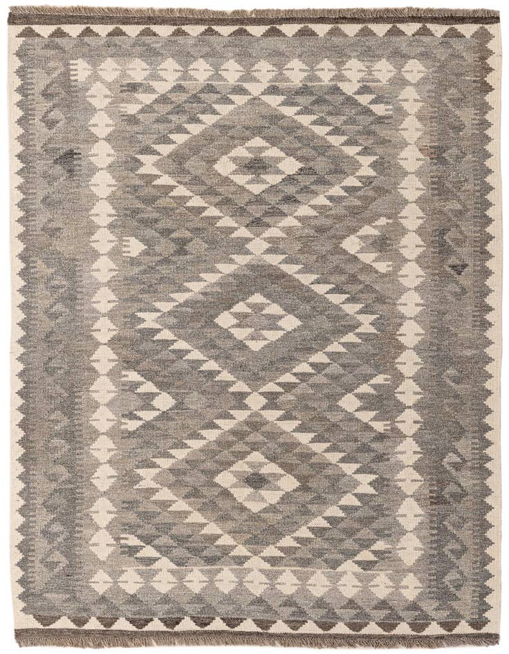 Detail image of 4' 1 x 5' 11 Hand Woven Kilim Maymana Wool Rug