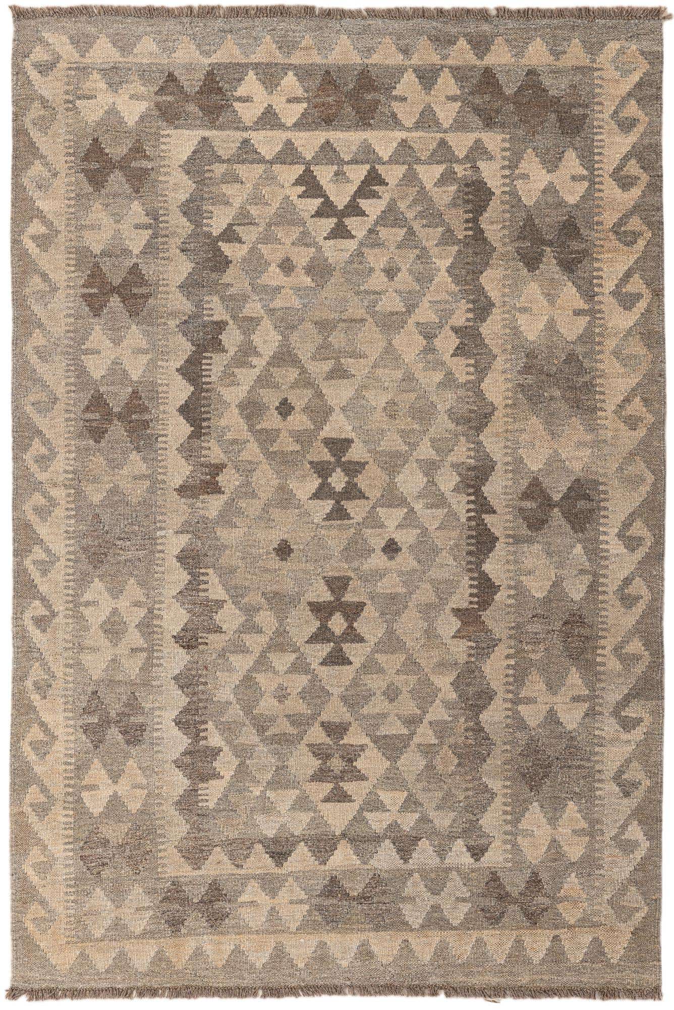 4' 1 x 6' 1 Hand Woven Kilim Maymana Wool Rug