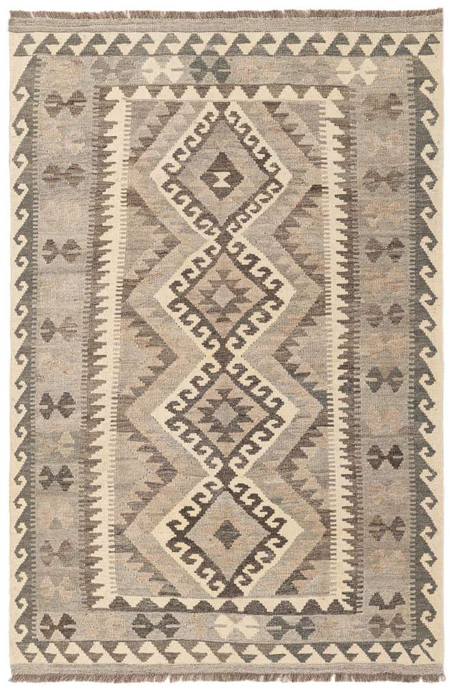 4' x 6' 1 Hand Woven Kilim Maymana Wool Rug