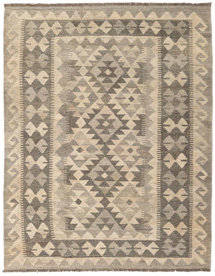 Detail image of 4' 1 x 5' 11 Hand Woven Kilim Maymana Wool Rug