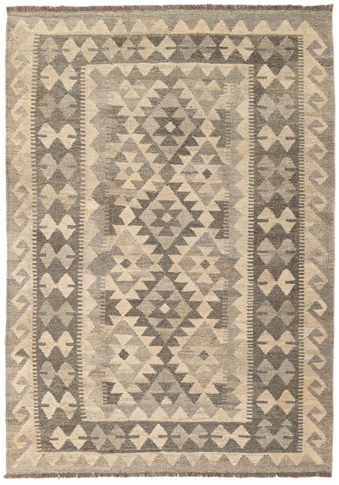 Detail image of 4' 1 x 5' 11 Hand Woven Kilim Maymana Wool Rug