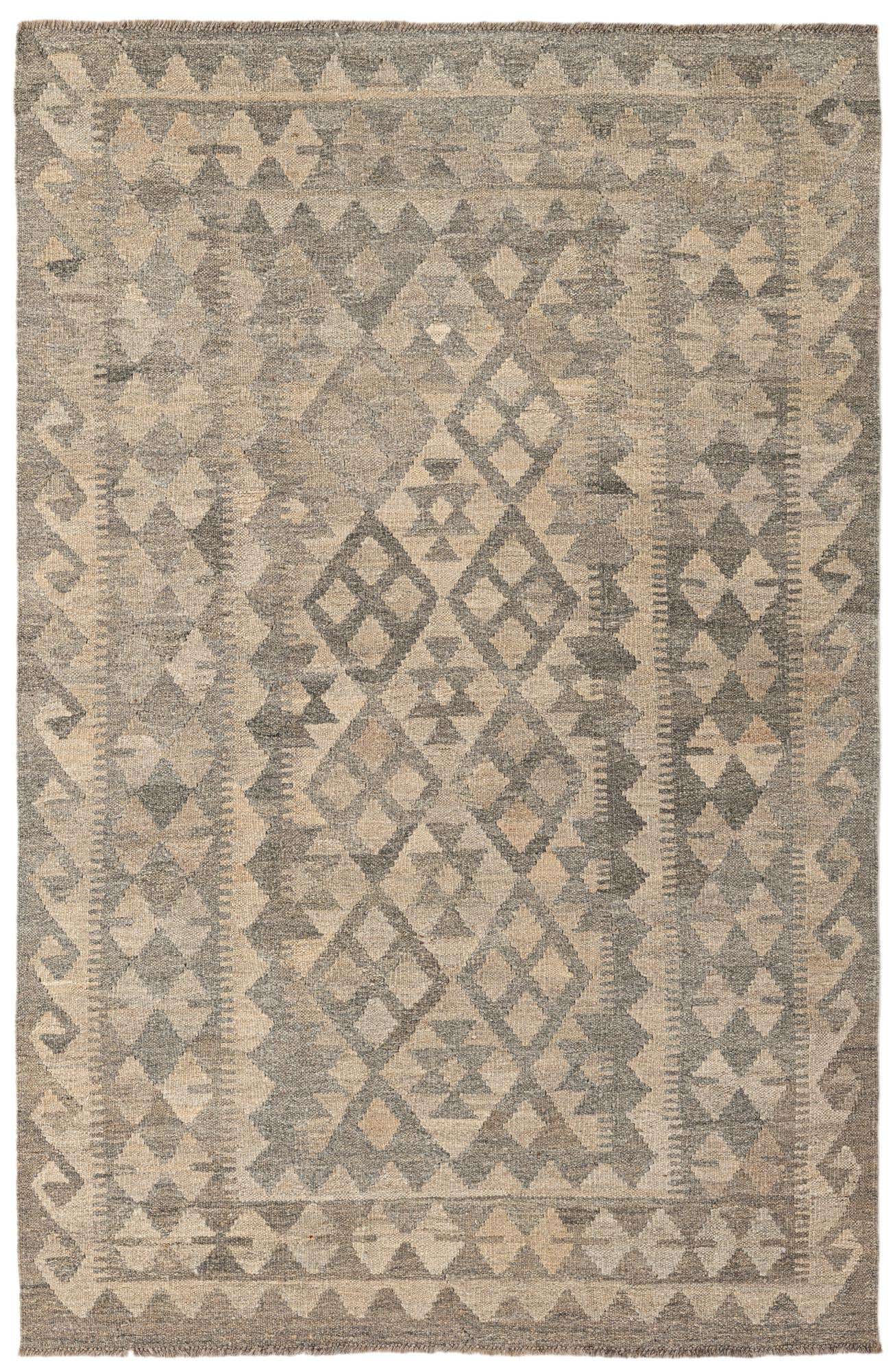 4' x 6' 1 Hand Woven Kilim Maymana Wool Rug