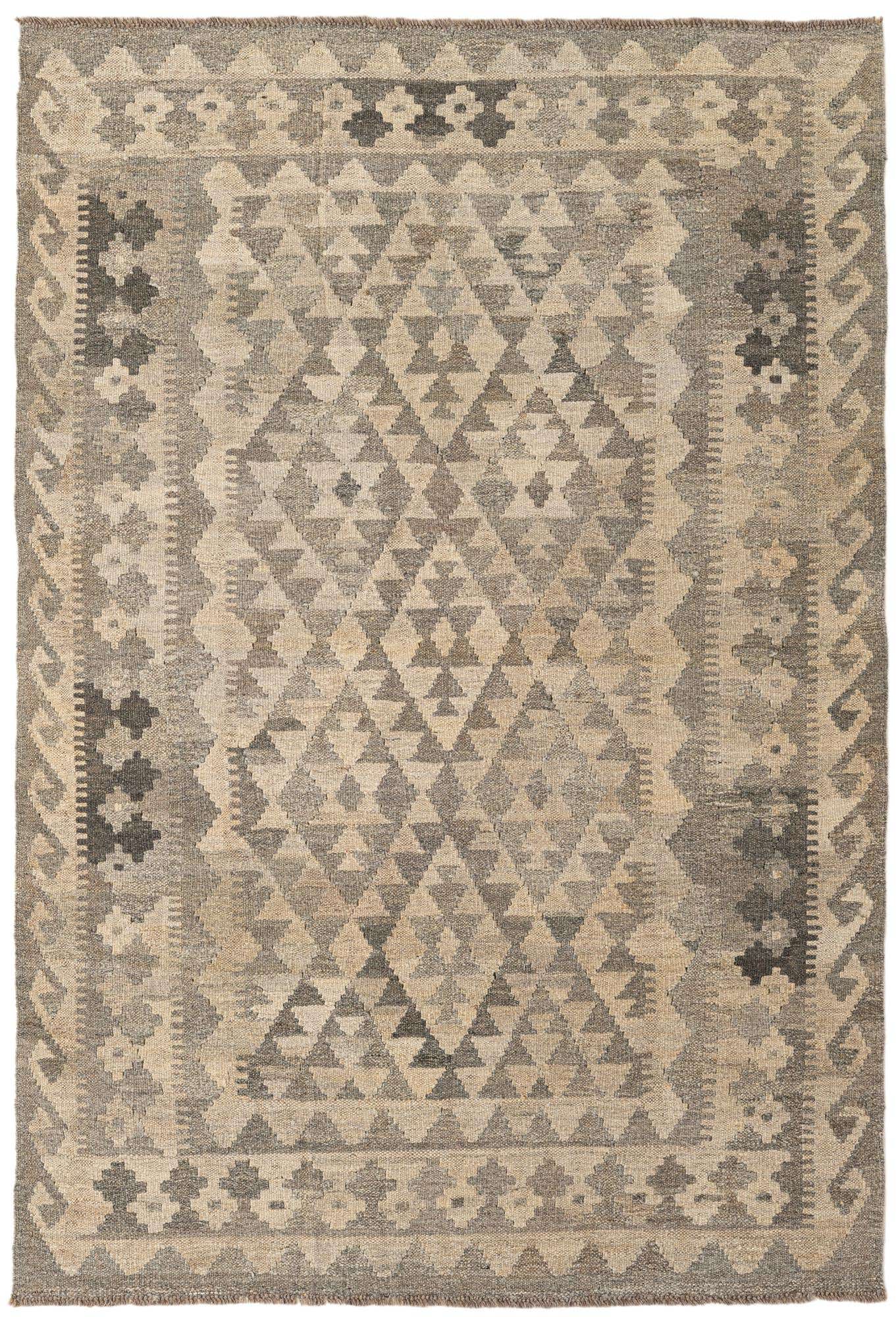 4' 1 x 6' Hand Woven Kilim Maymana Wool Rug