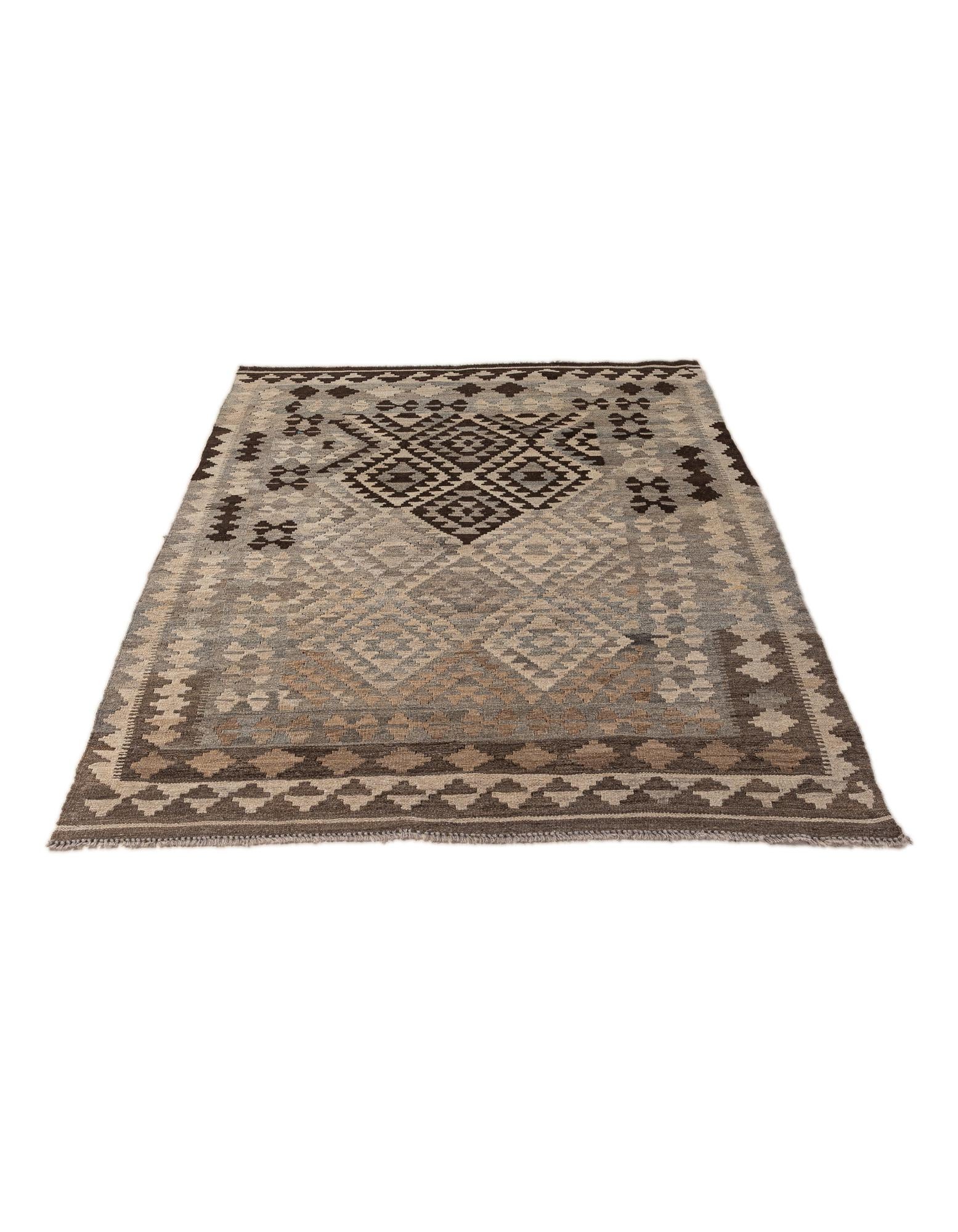 4' 1 x 6' 1 Hand Woven Kilim Maymana Wool Rug
