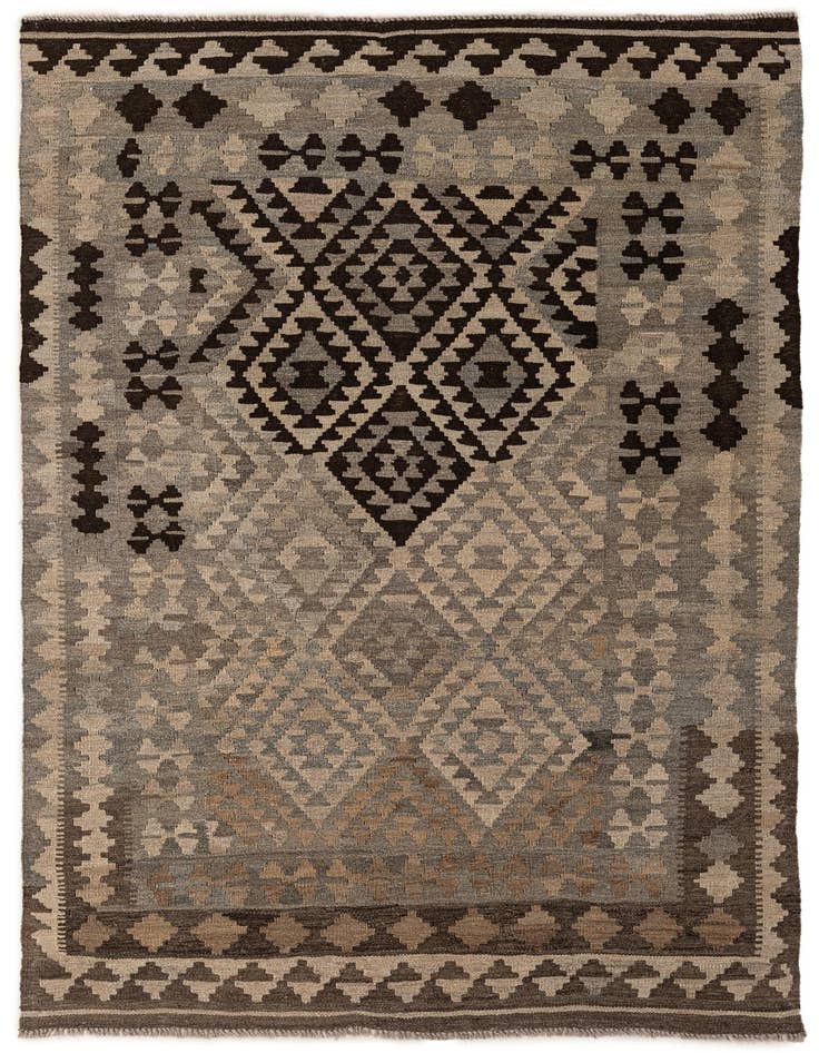Detail image of 4' 1 x 6' 1 Hand Woven Kilim Maymana Wool Rug