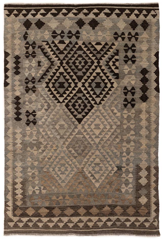 Detail image of 4' 1 x 6' 1 Hand Woven Kilim Maymana Wool Rug