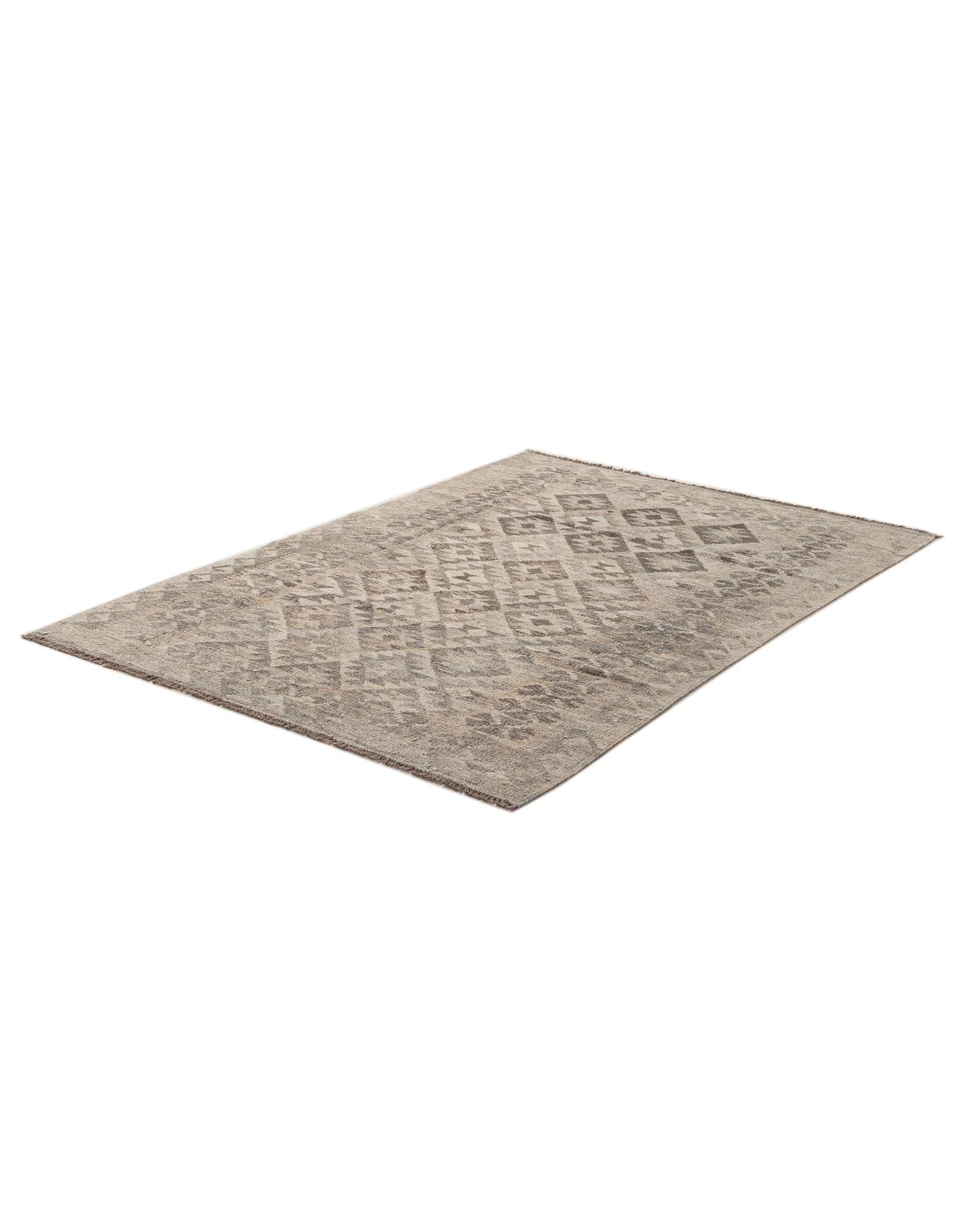 4' 1 x 6' Hand Woven Kilim Maymana Wool Rug
