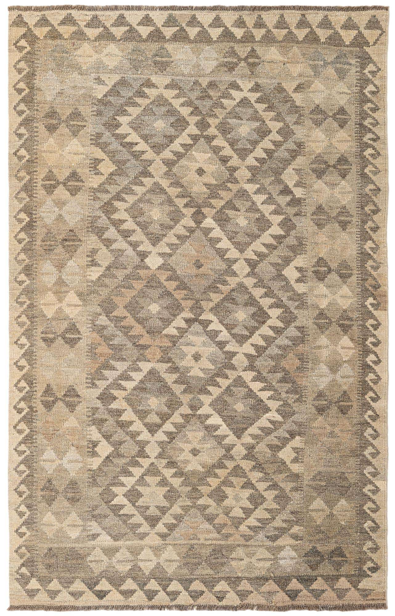 3' 10 x 6' 4 Hand Woven Kilim Maymana Wool Rug