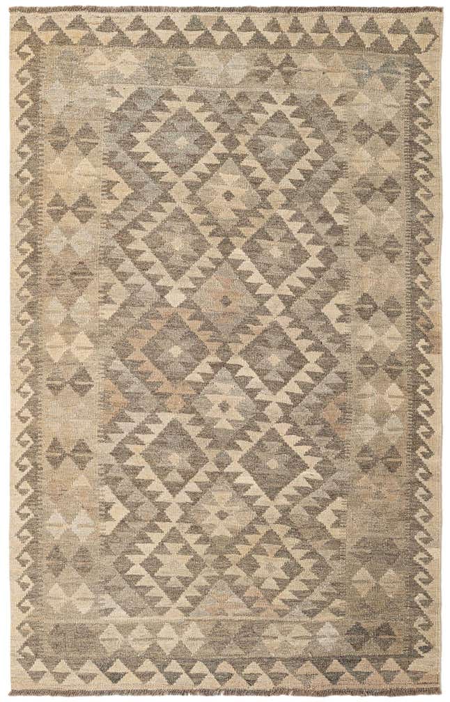 3' 10 x 6' 4 Hand Woven Kilim Maymana Wool Rug