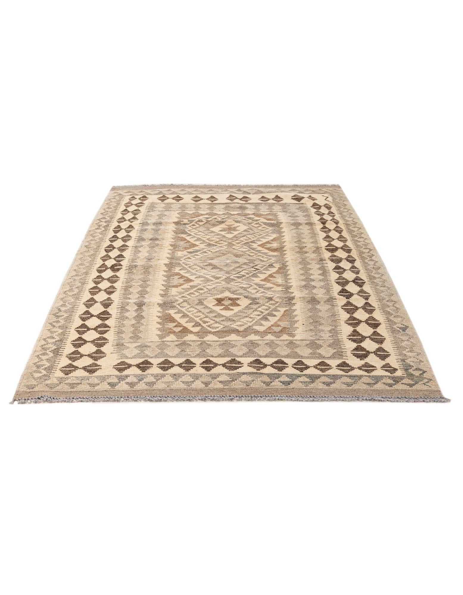 3' 11 x 6' 3 Hand Woven Kilim Maymana Wool Rug