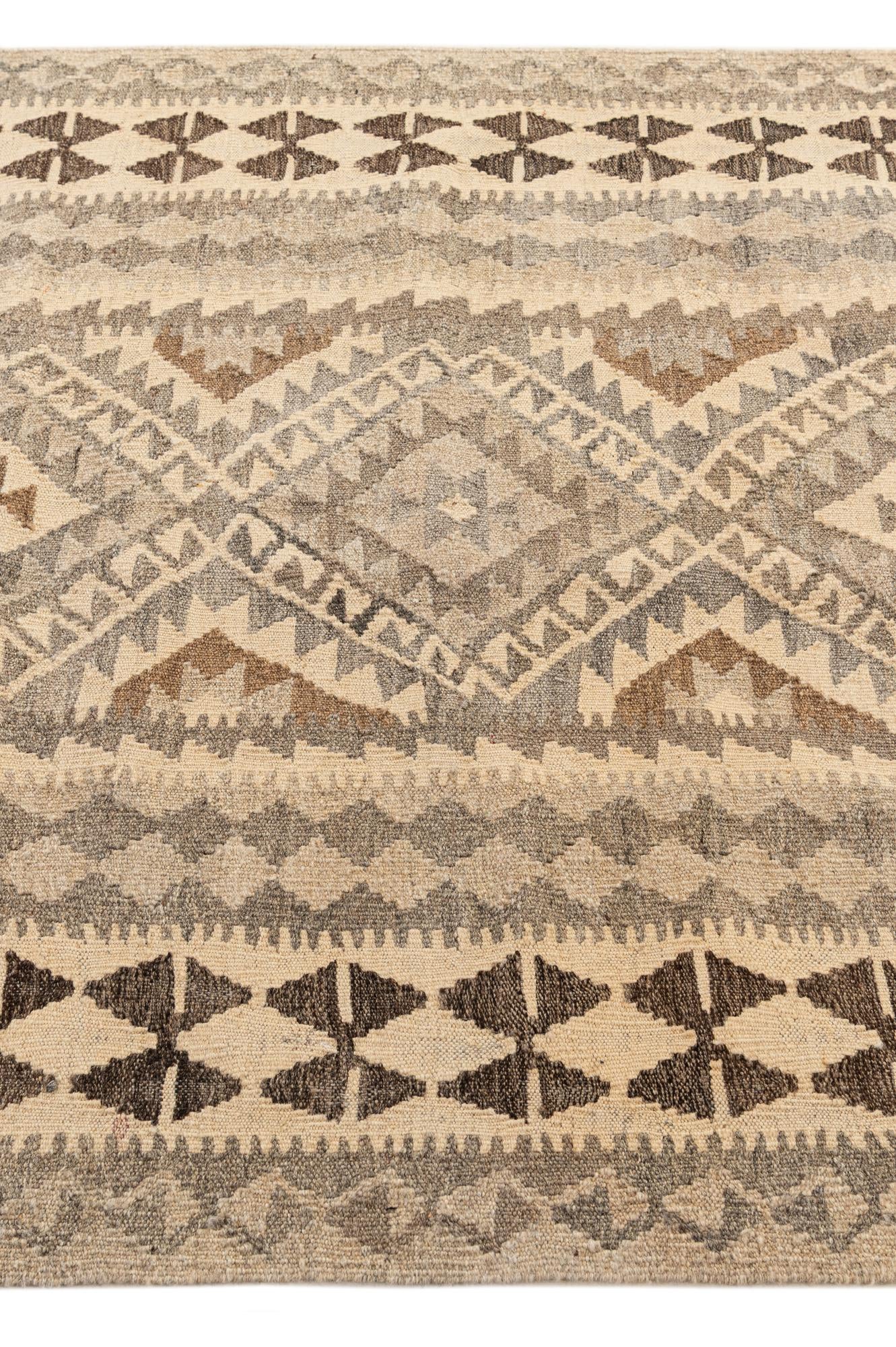 3' 11 x 6' 3 Hand Woven Kilim Maymana Wool Rug