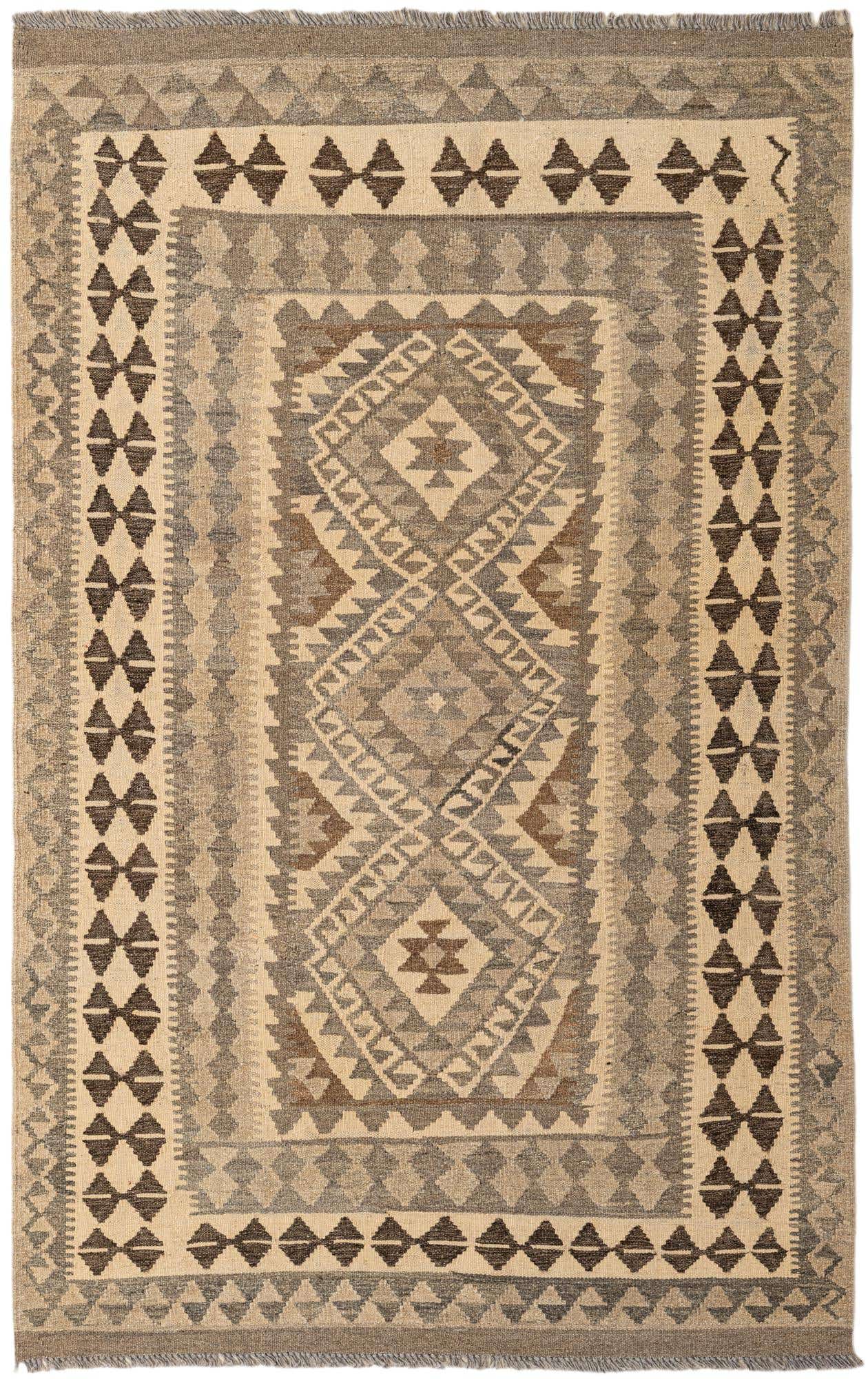 3' 11 x 6' 3 Hand Woven Kilim Maymana Wool Rug