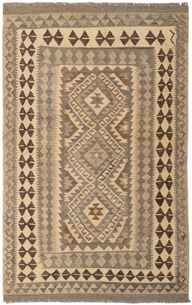 3' 11 x 6' 3 Hand Woven Kilim Maymana Wool Rug
