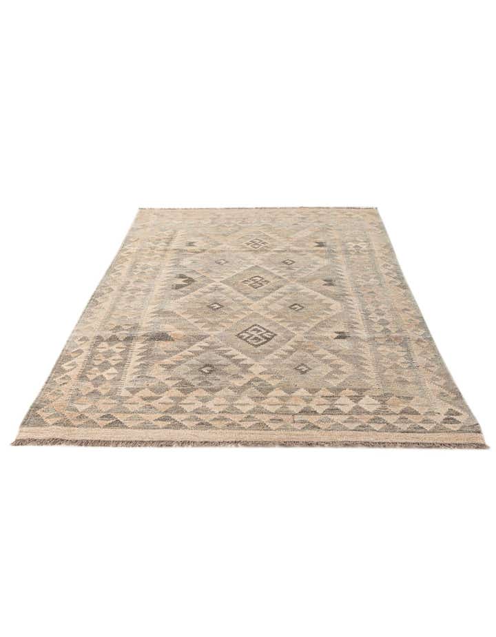 4' x 6' 4 Hand Woven Kilim Maymana Wool Rug