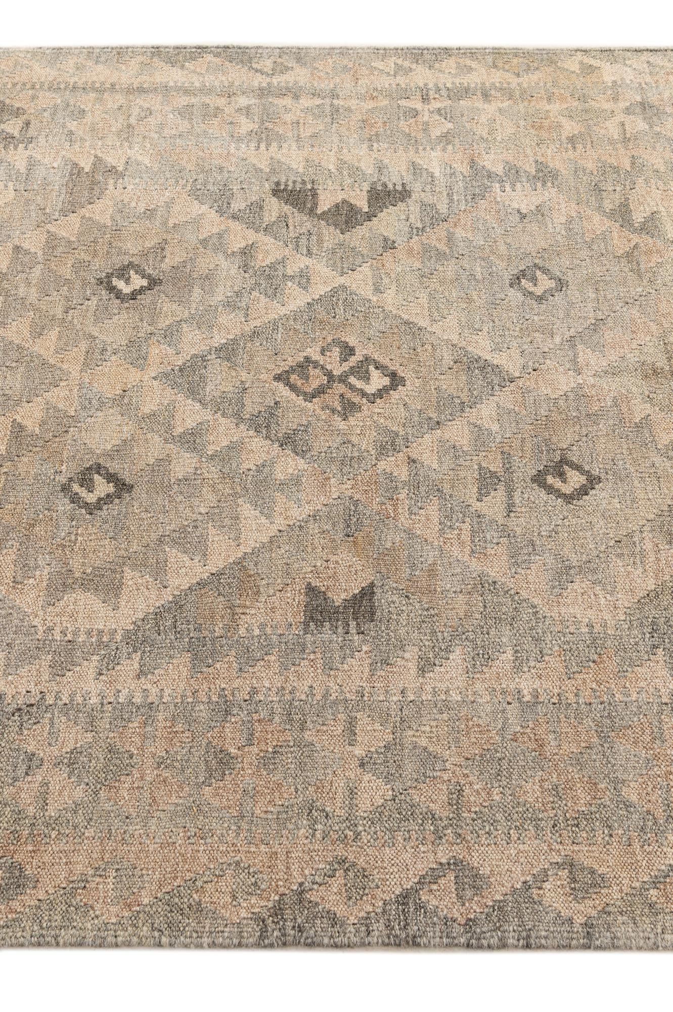 4' x 6' 4 Hand Woven Kilim Maymana Wool Rug