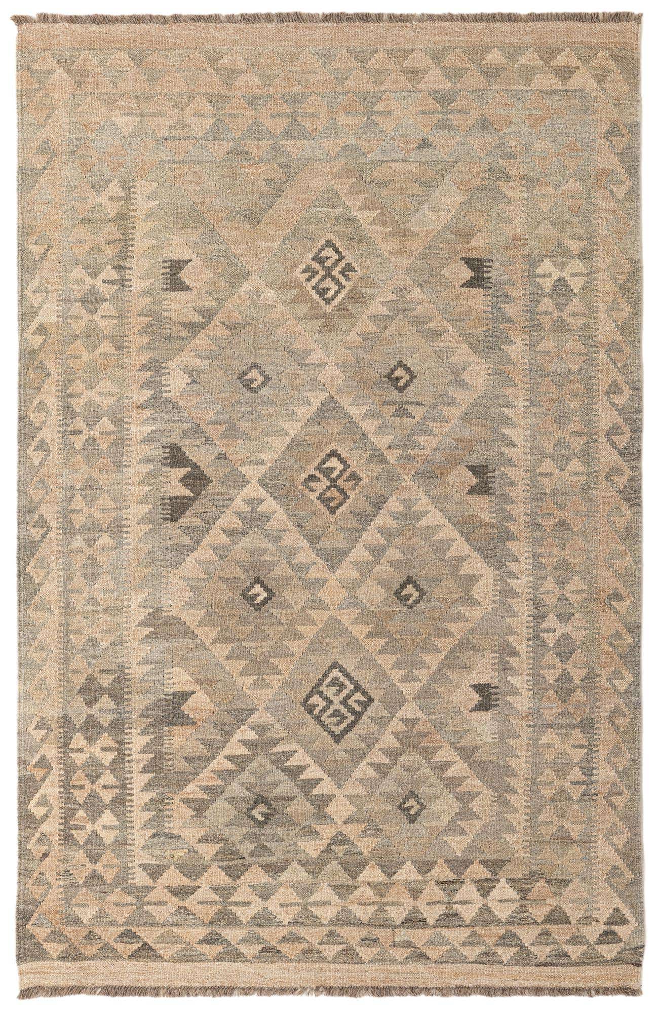 4' x 6' 4 Hand Woven Kilim Maymana Wool Rug