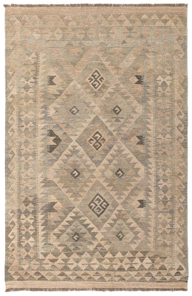 4' x 6' 4 Hand Woven Kilim Maymana Wool Rug