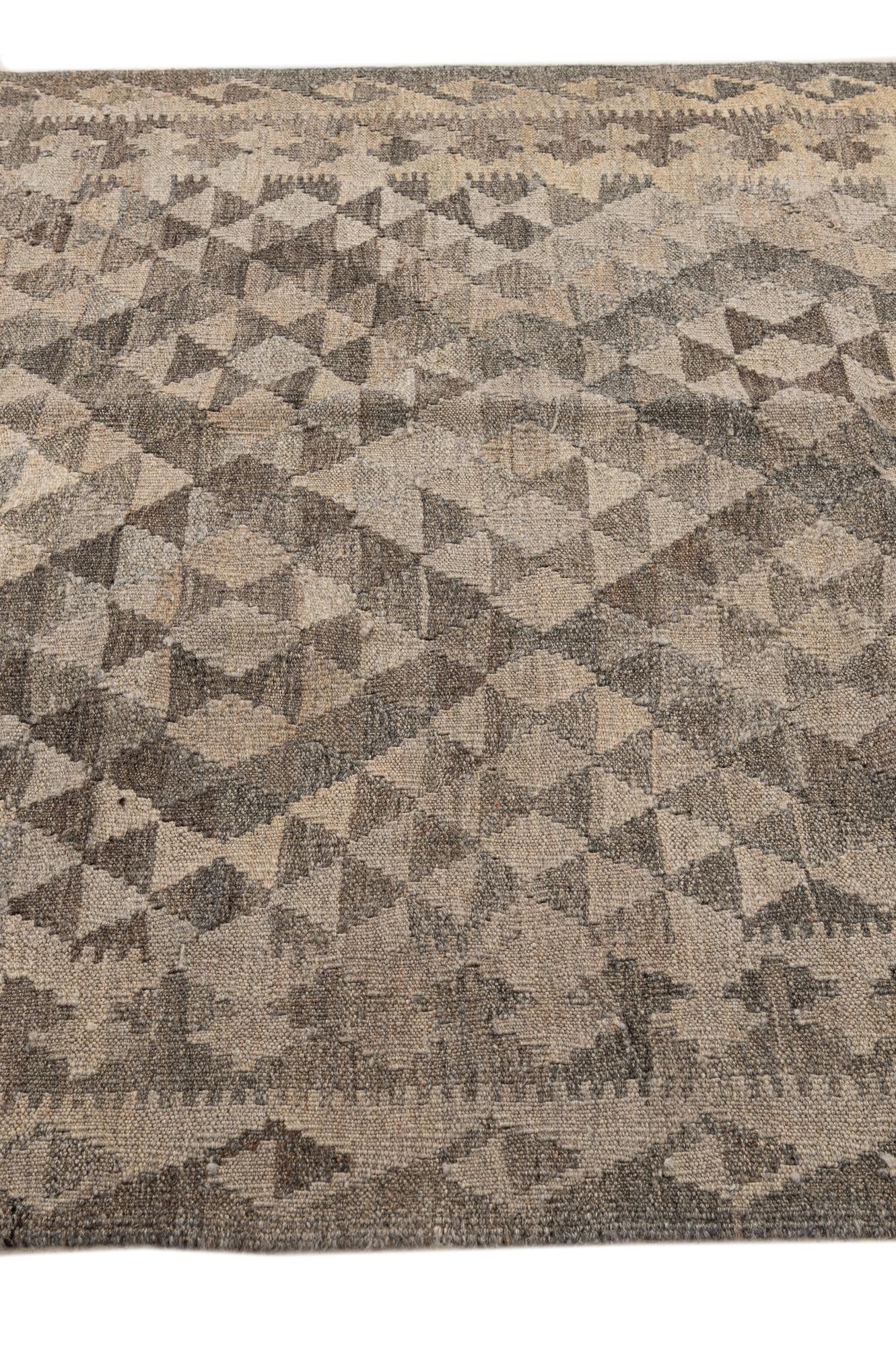 4' 2 x 6' 2 Hand Woven Kilim Maymana Wool Rug