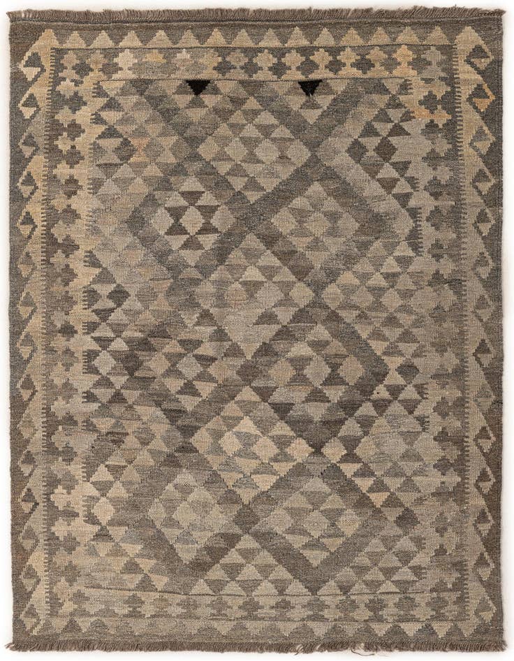 Detail image of 4' 2 x 6' 2 Hand Woven Kilim Maymana Wool Rug