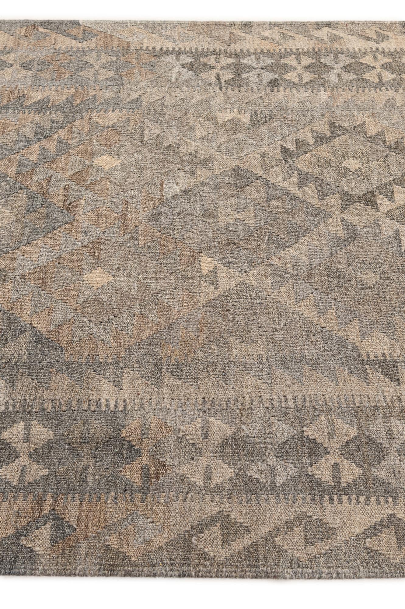 4' x 6' 6 Hand Woven Kilim Maymana Wool Rug