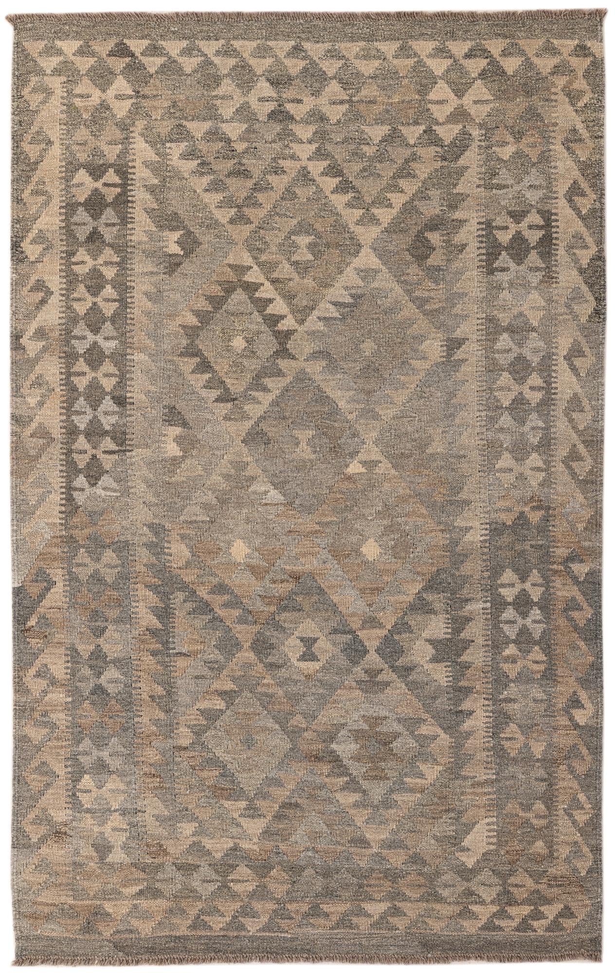 4' x 6' 6 Hand Woven Kilim Maymana Wool Rug