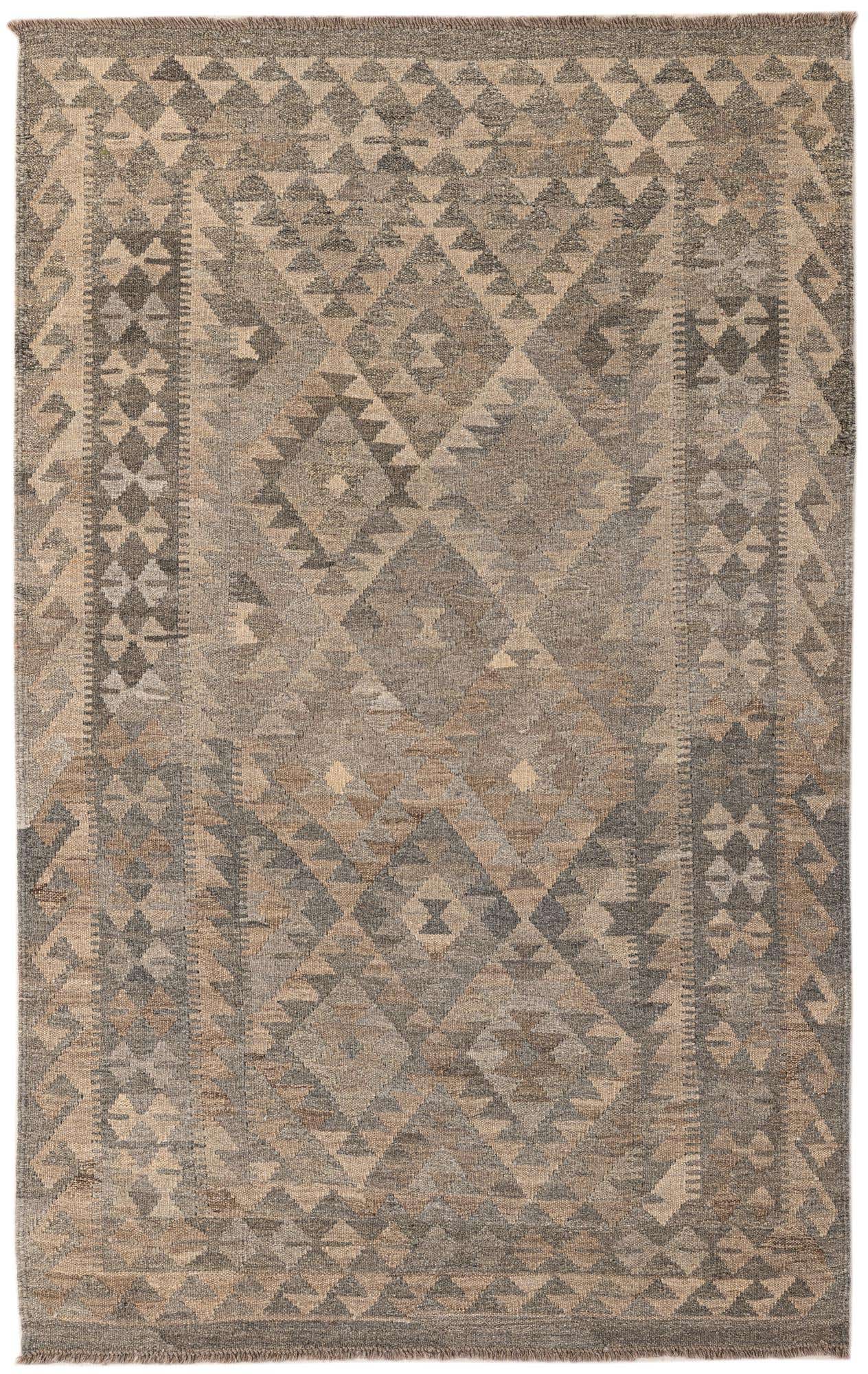 4' x 6' 6 Hand Woven Kilim Maymana Wool Rug