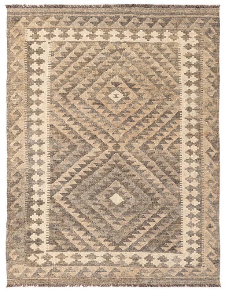 Detail image of 4' 1 x 6' 4 Hand Woven Kilim Maymana Wool Rug