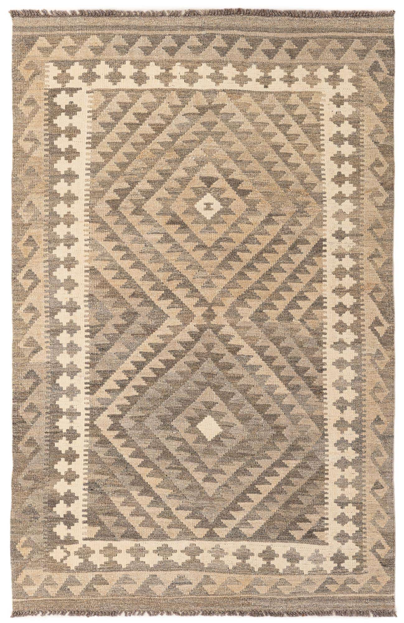 4' 1 x 6' 4 Hand Woven Kilim Maymana Wool Rug