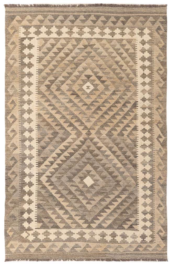 4' 1 x 6' 4 Hand Woven Kilim Maymana Wool Rug