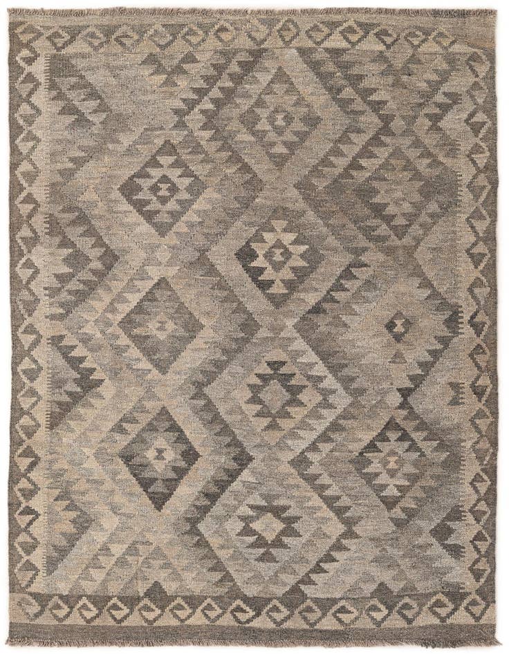 Detail image of 4' 1 x 6' 3 Hand Woven Kilim Maymana Wool Rug
