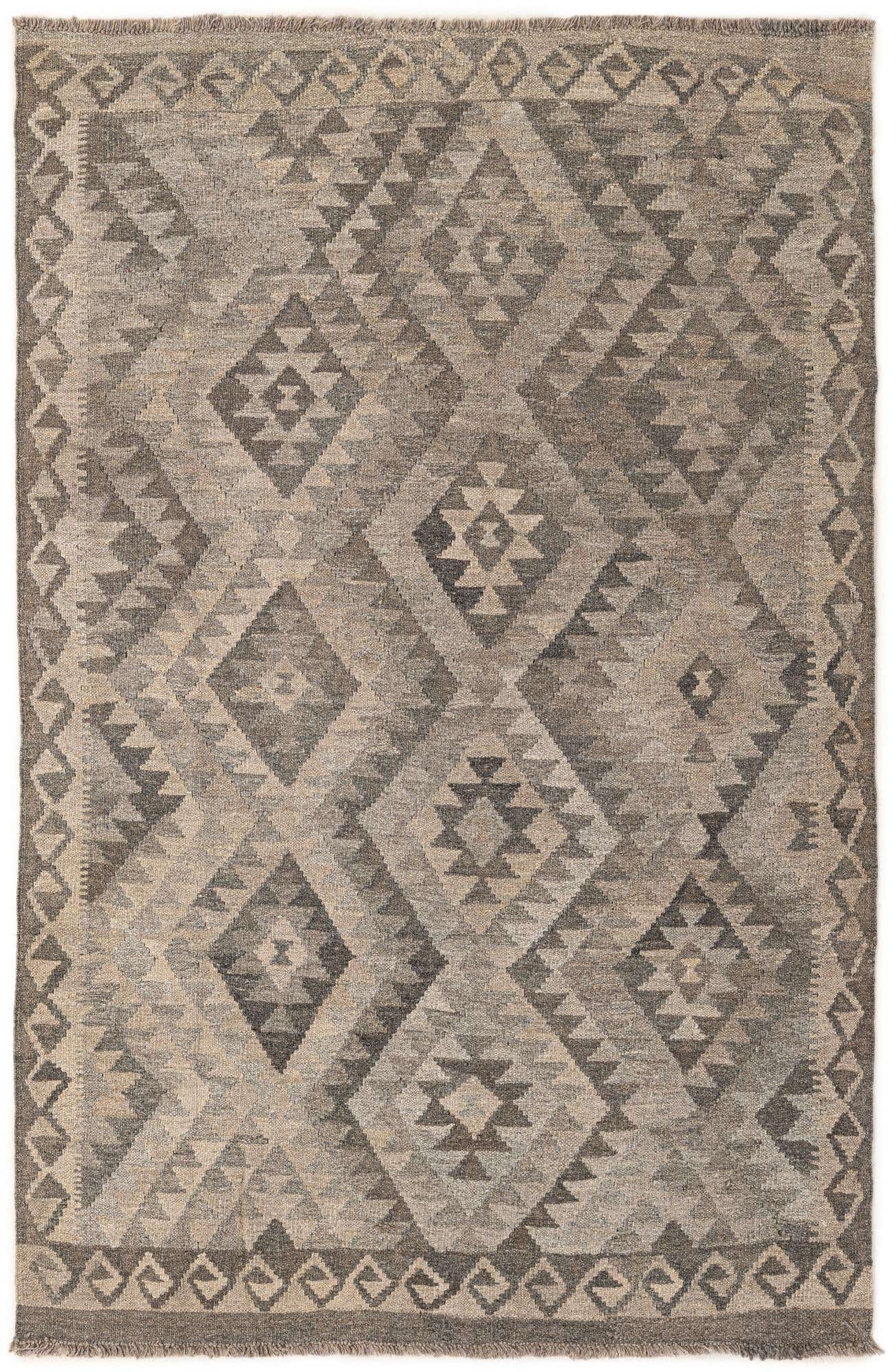 4' 1 x 6' 3 Hand Woven Kilim Maymana Wool Rug