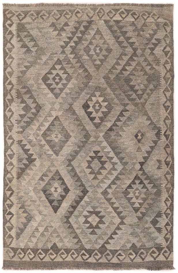Detail image of 4' 1 x 6' 3 Hand Woven Kilim Maymana Wool Rug
