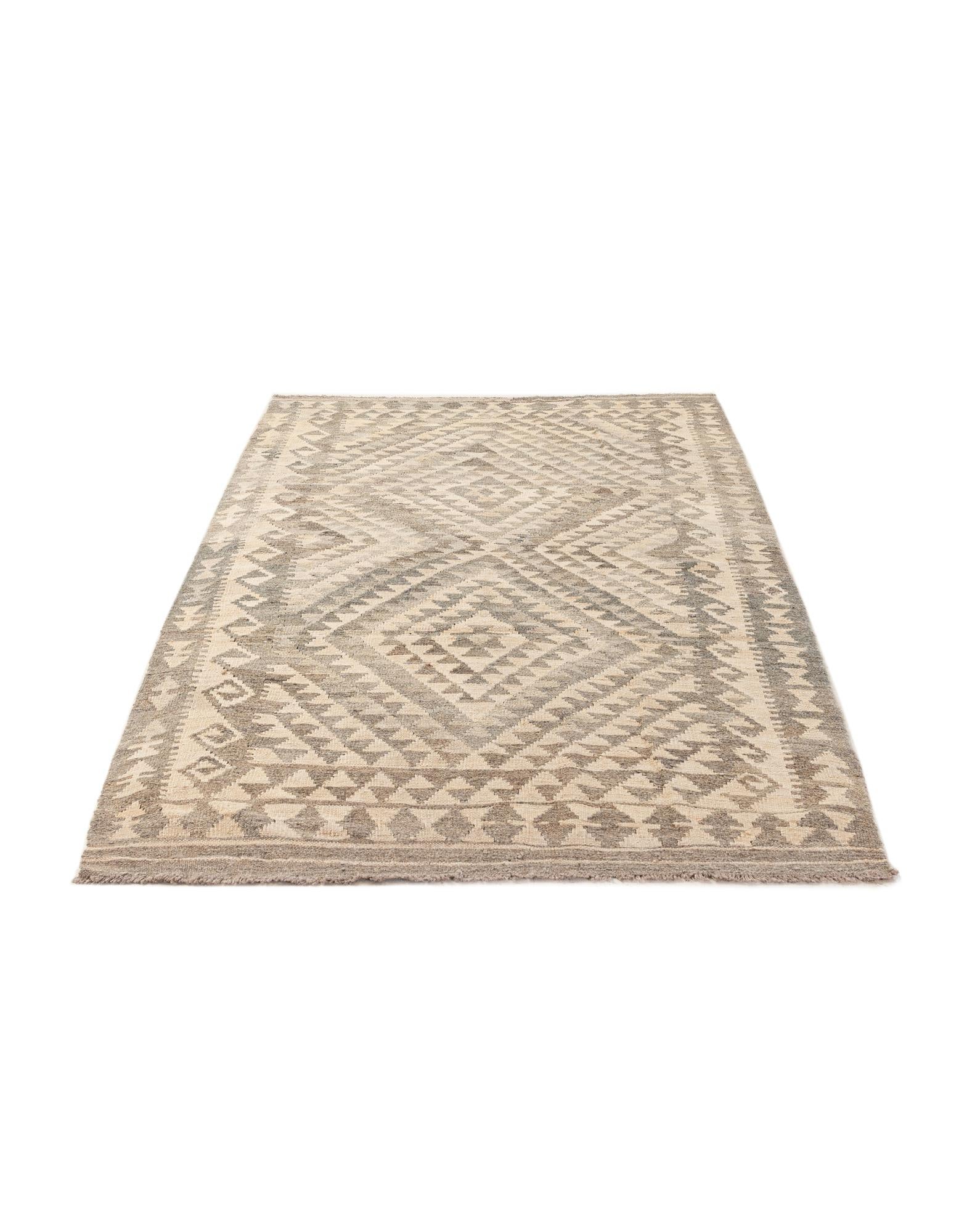 4' x 7' 3 Hand Woven Kilim Maymana Wool Rug