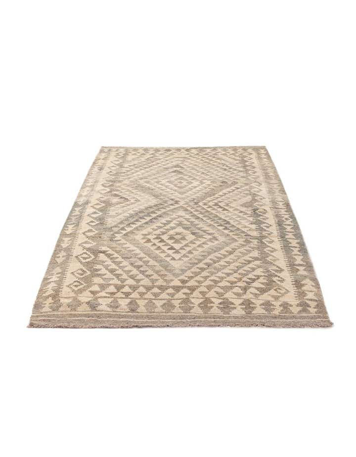 4' x 7' 3 Hand Woven Kilim Maymana Wool Rug