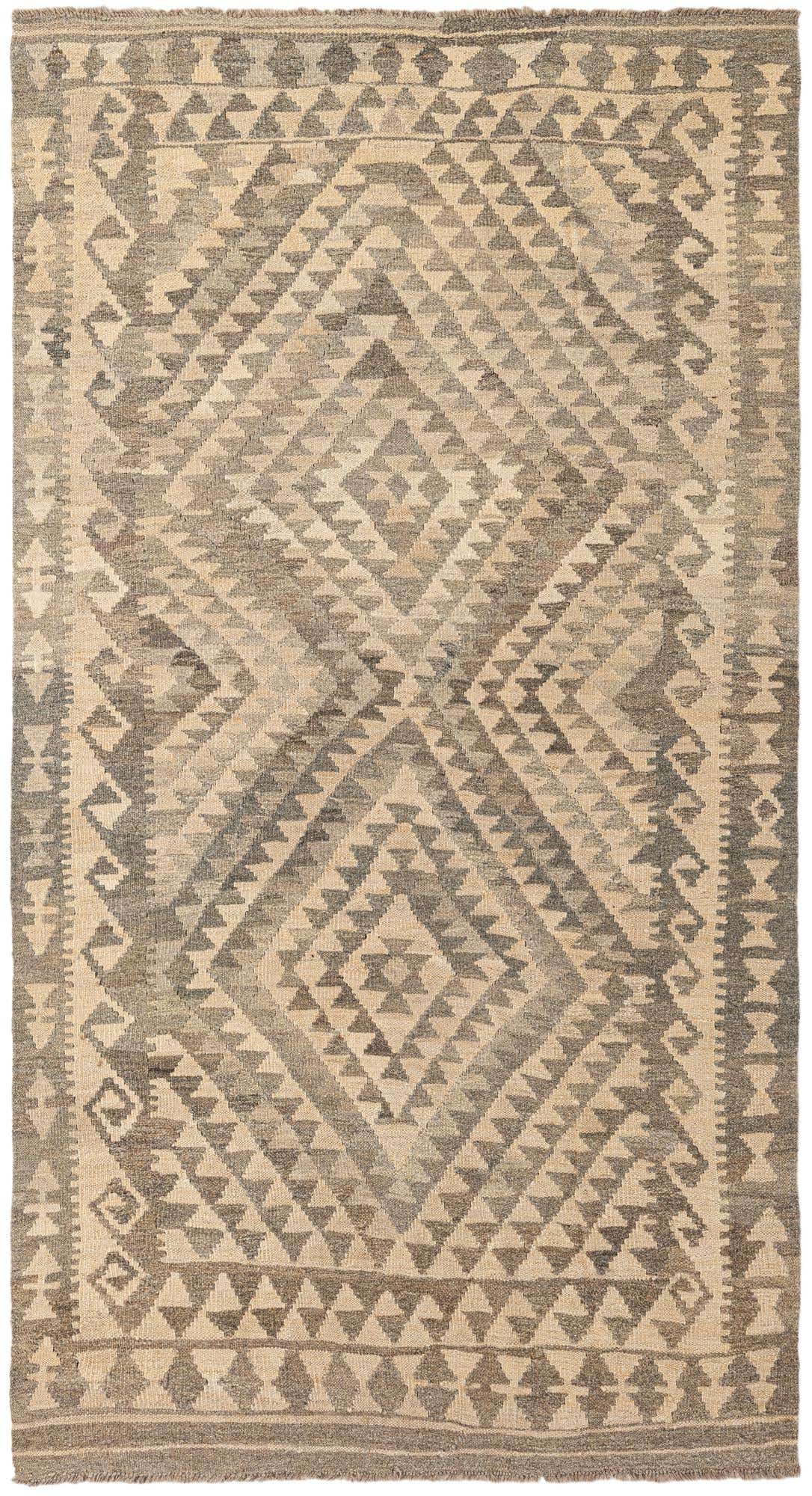 4' x 7' 3 Hand Woven Kilim Maymana Wool Rug
