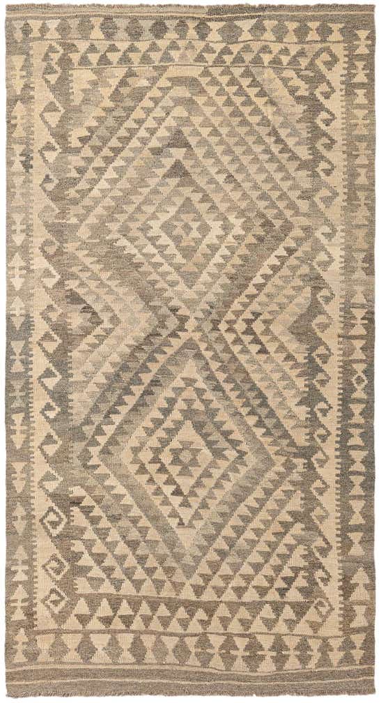 4' x 7' 3 Hand Woven Kilim Maymana Wool Rug