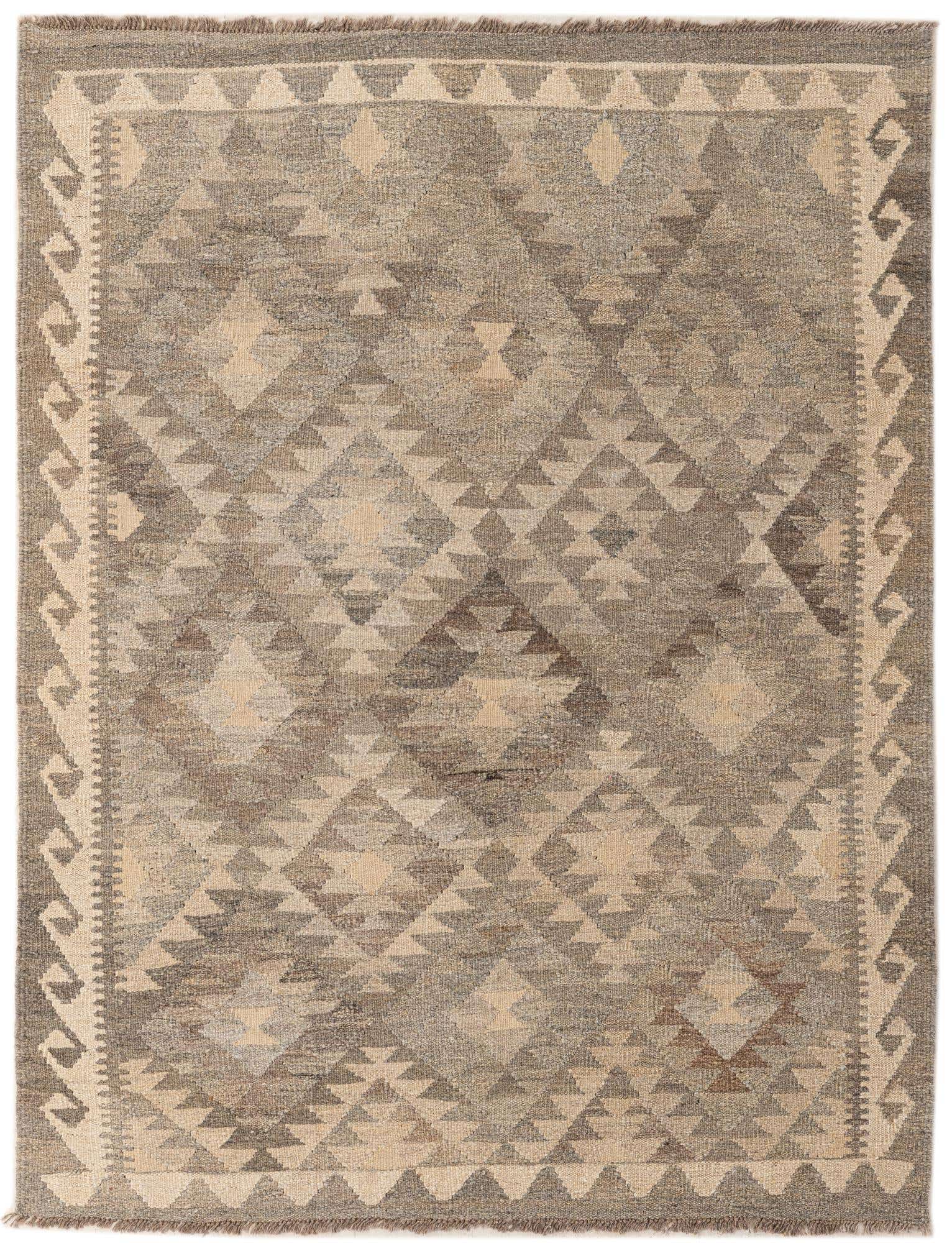 4' 3 x 5' 8 Hand Woven Kilim Maymana Wool Rug