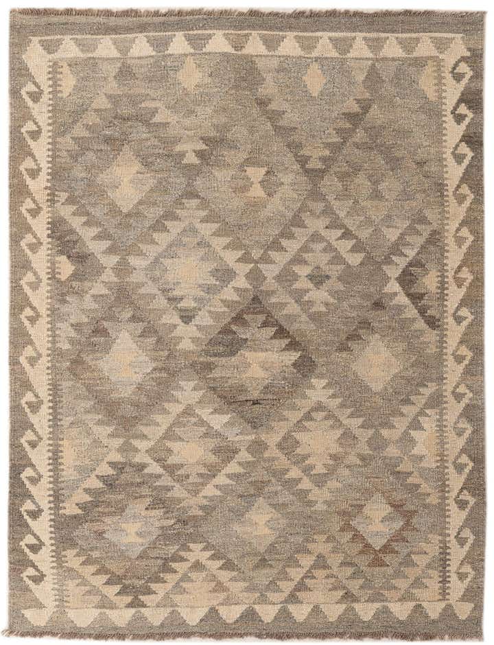4' 3 x 5' 8 Hand Woven Kilim Maymana Wool Rug