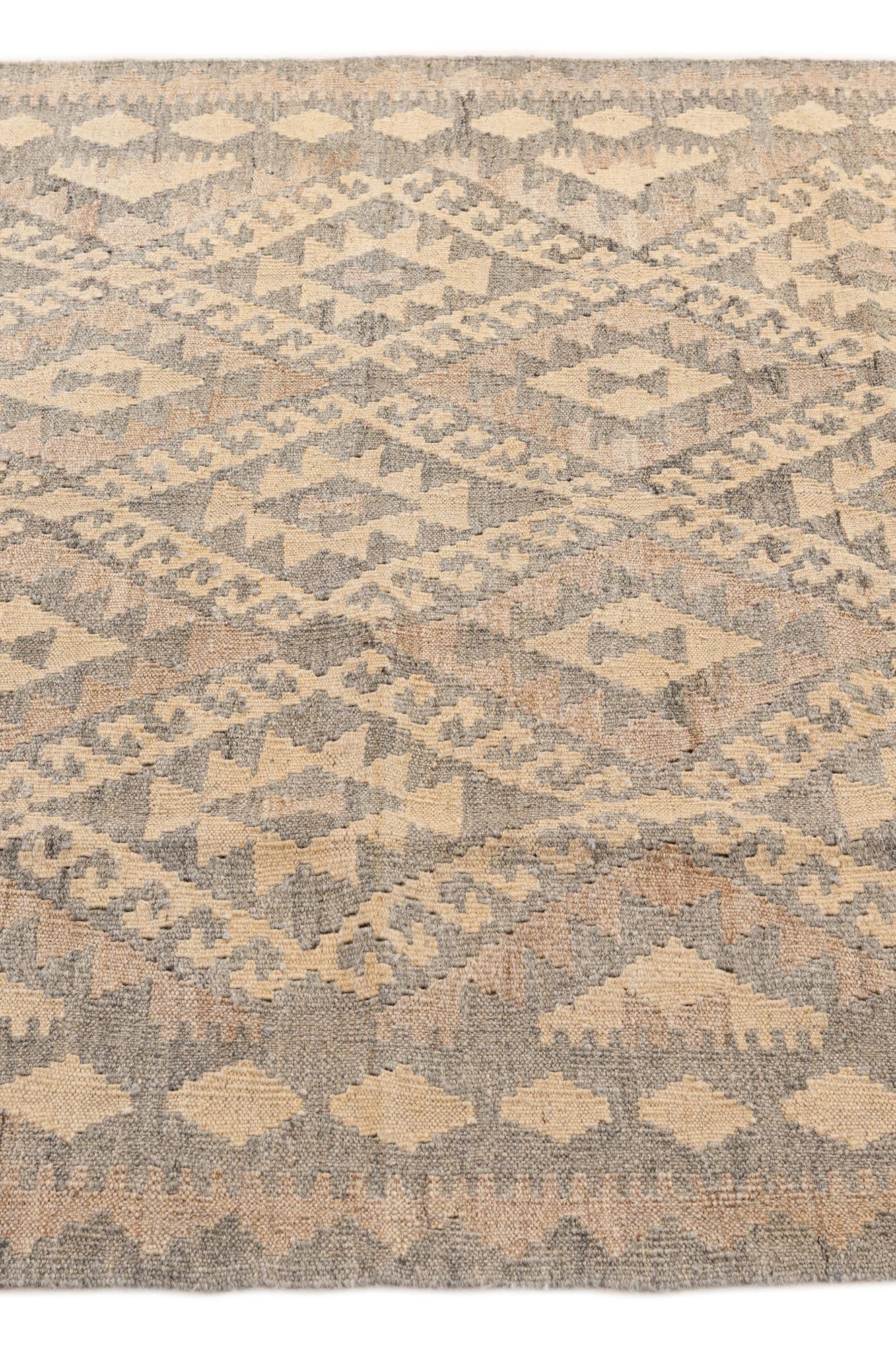 4' 3 x 5' 9 Hand Woven Kilim Maymana Wool Rug