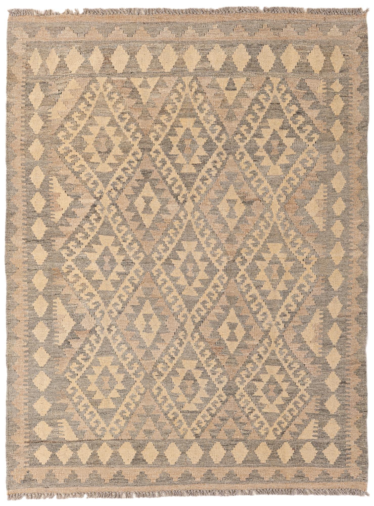 4' 3 x 5' 9 Hand Woven Kilim Maymana Wool Rug