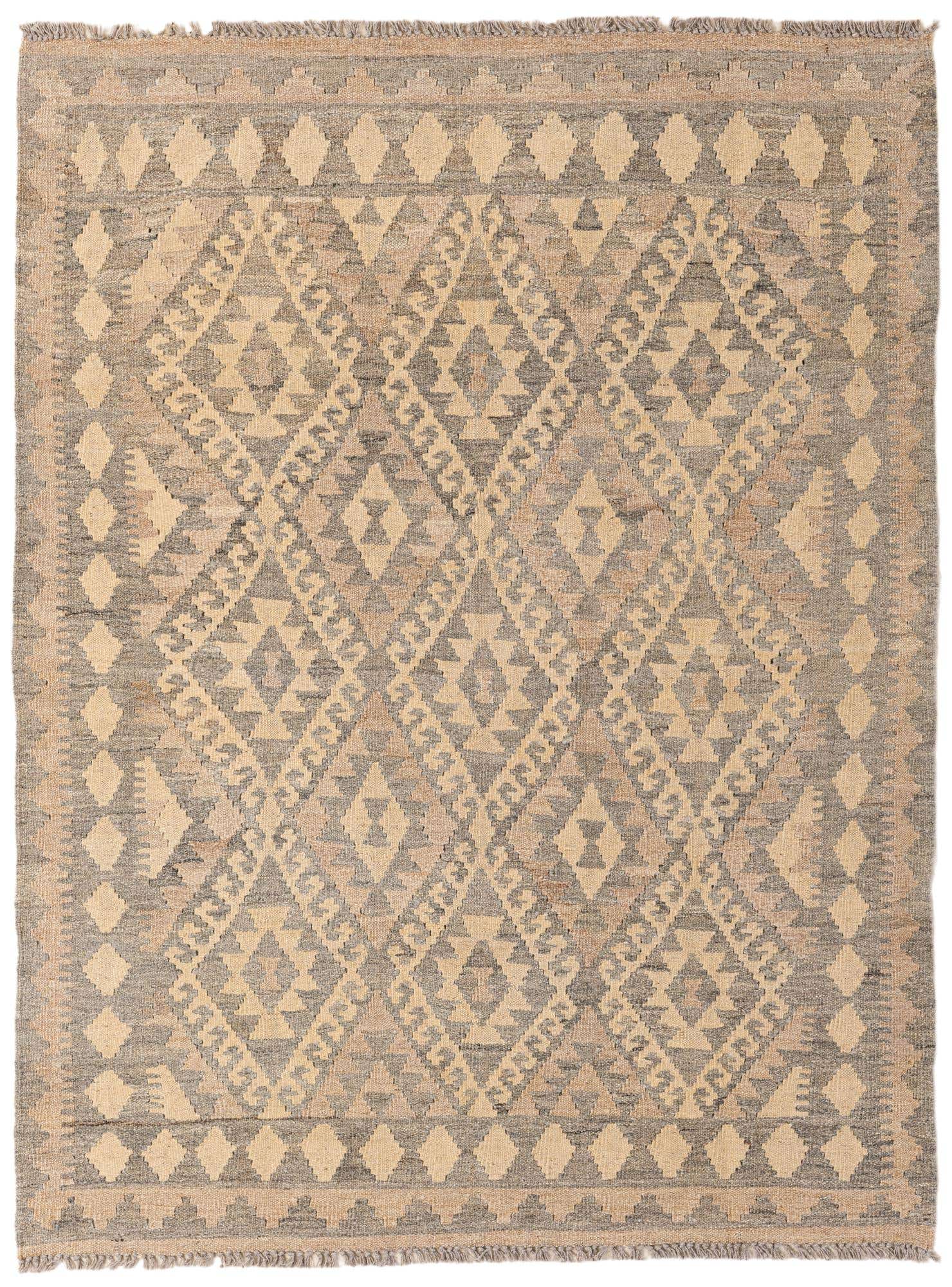4' 3 x 5' 9 Hand Woven Kilim Maymana Wool Rug