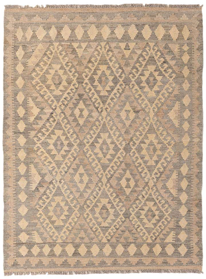 4' 3 x 5' 9 Hand Woven Kilim Maymana Wool Rug