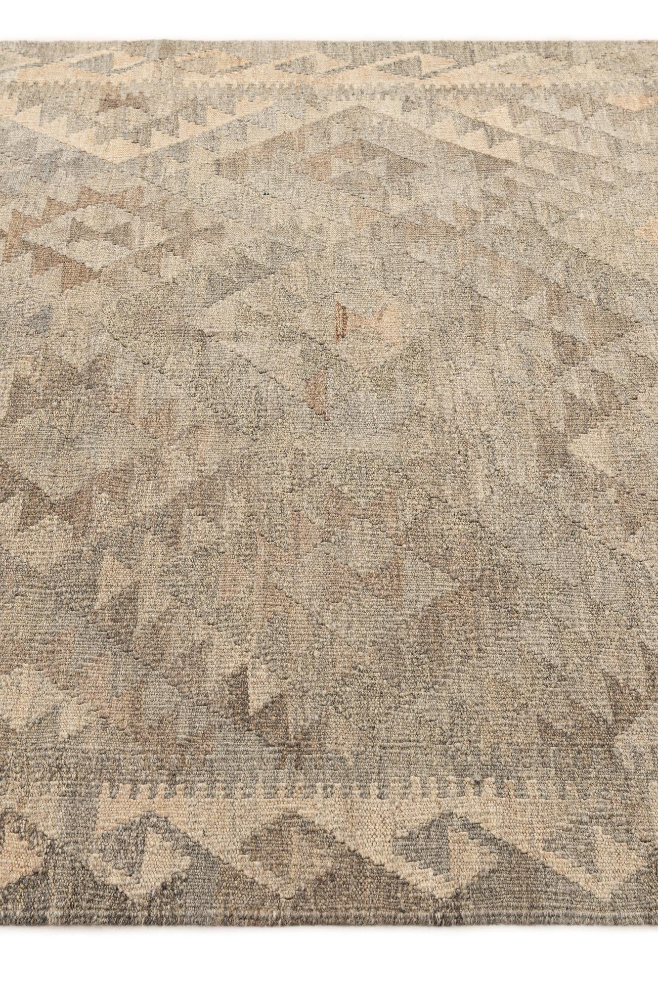 4' 4 x 6' 1 Hand Woven Kilim Maymana Wool Rug