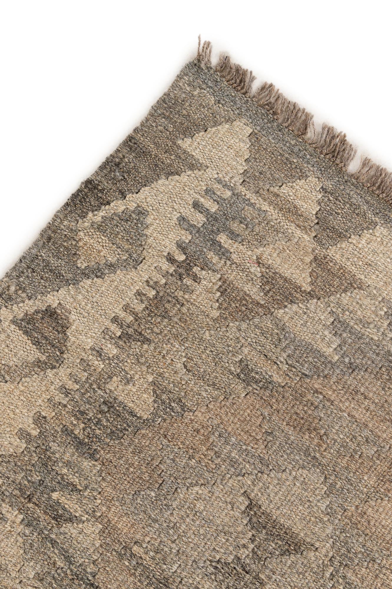 4' 4 x 6' 1 Hand Woven Kilim Maymana Wool Rug
