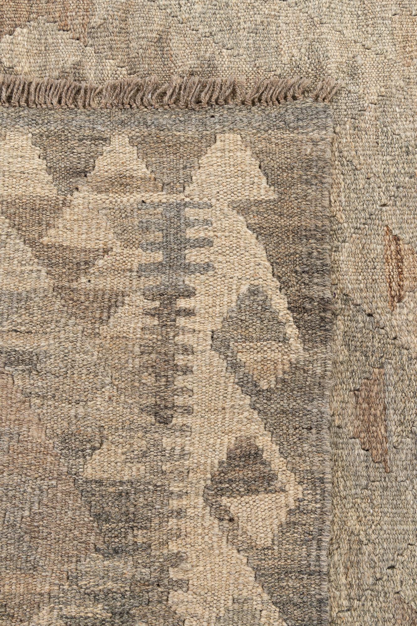 4' 4 x 6' 1 Hand Woven Kilim Maymana Wool Rug